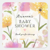 Elegant Waterverf Flowers Script Baby shower Vierkante Sticker (Voorkant)