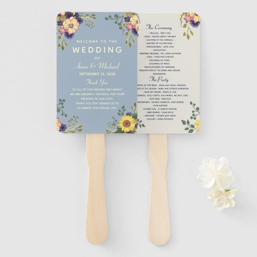 Elegant Waterverf Flowers Wedding Programme Handwaaier (Voorkant en achterkant)