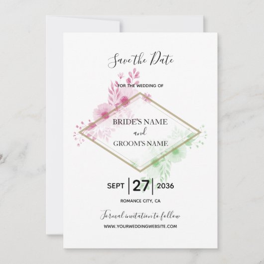 Elegant Waterverf Flowers Wedding Save The Date (Voorkant)