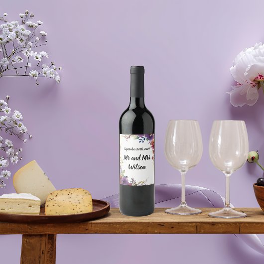 Elegant Waterverf Flowers Wedding Wine Labels Wijn Etiket