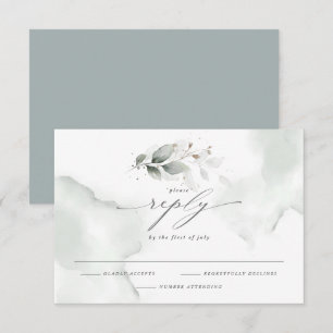 Elegant Waterverf Foliage Dusty Green RSVP Kaartje