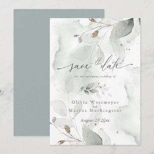 Elegant Waterverf Foliage Save the Date Invitati Kaart