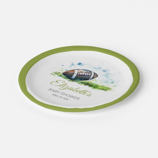 Elegant Waterverf Football Baby shower Papieren Bordje (Gekanteld)