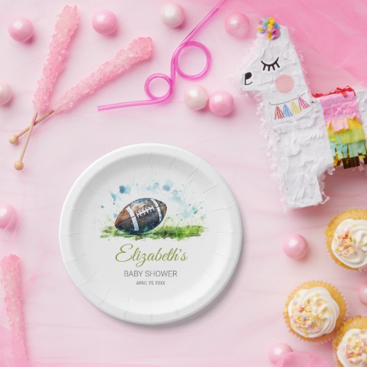 Elegant Waterverf Football Baby shower Papieren Bordje (Feest)