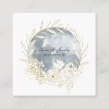Elegant Waterverf Full Moon & Floral Square Card