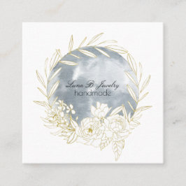 Elegant Waterverf Full Moon & Floral Square Card Vierkante Visitekaartje