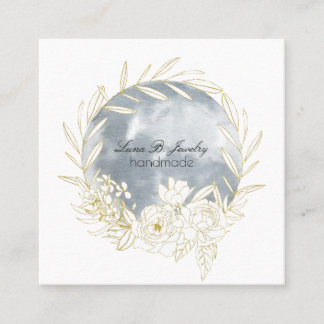 Elegant Waterverf Full Moon & Floral Square Card Vierkante Visitekaartje