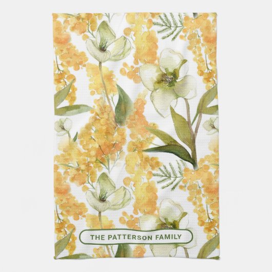 Elegant Waterverf Geel flesje Naam Theedoek (Verticaal)