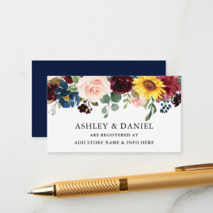 Elegant Waterverf gemengd Floral Blue Registry Informatiekaartje