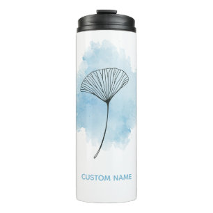 Elegant Waterverf Ginkgo Biloba Blad - Minimalisti Thermosbeker