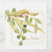 Elegant Waterverf Gold Foliage en Lijst Wijn Etiket (Enkel label)