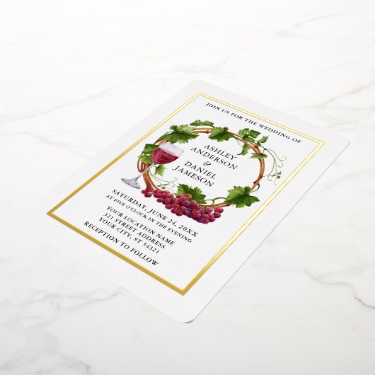 Elegant Waterverf Grape Vines Wreatding Wedding Go Folie Uitnodiging (Gedraaid)