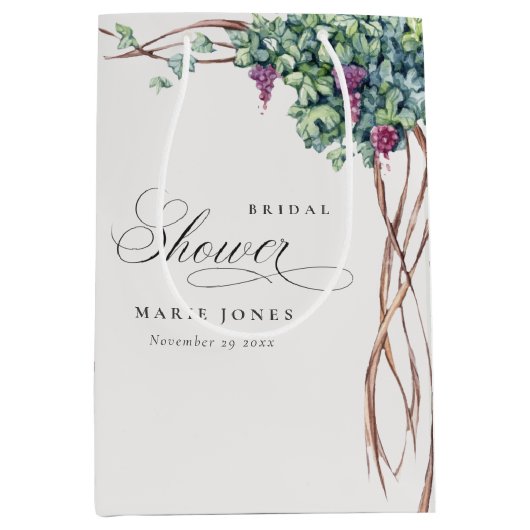 Elegant Waterverf Grapevine Foliage Vrijgezellenfe Medium Cadeauzakje (Voorkant)