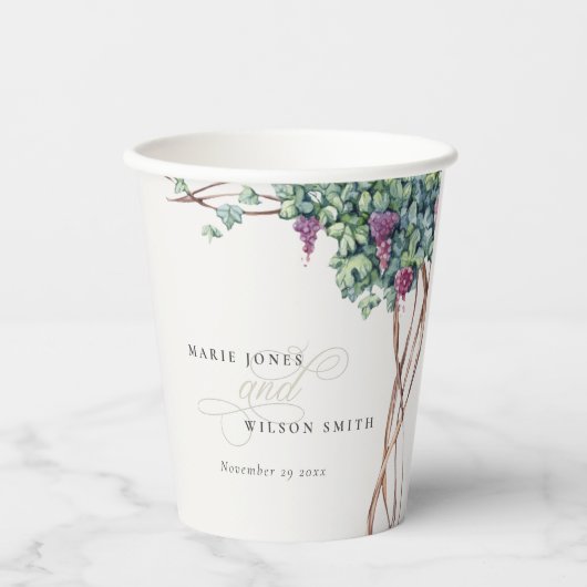 Elegant Waterverf Grapevine Foliage Wedding Papieren Bekers (Voorkant)