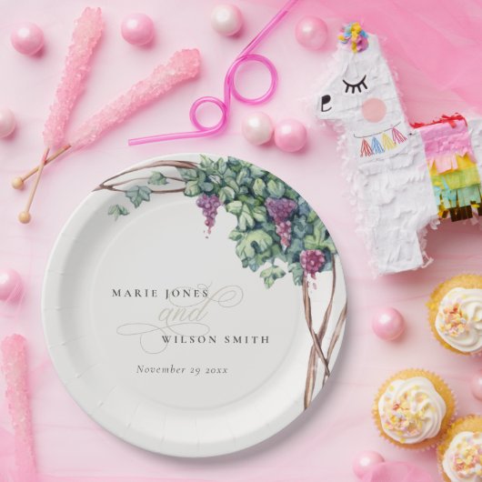 Elegant Waterverf Grapevine Foliage Wedding Papieren Bordje (Feest)