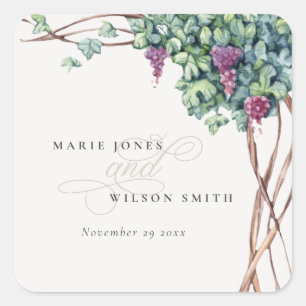 Elegant Waterverf Grapevine Foliage Wedding Vierkante Sticker