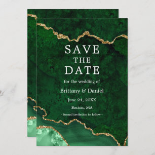 Elegant Waterverf Green Gold Marble Agate Geode Save The Date