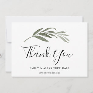 Elegant Waterverf Green Leaf Modern Wedding Bedankkaart