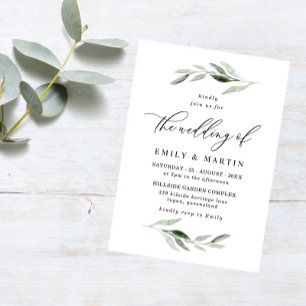 Elegant Waterverf Green Leaf Spring Wedding Kaart