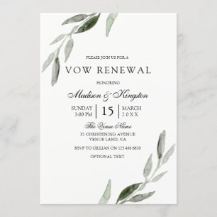 Elegant Waterverf Green Leaf Vow Renewal Invite Kaart