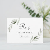 Elegant Waterverf Green Leaf Wedding Invite RSVP Kaartje (Staand voorkant)