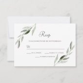 Elegant Waterverf Green Leaf Wedding Invite RSVP Kaartje (Achterkant)