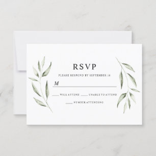 Elegant Waterverf Green Leaf Wedding RSVP