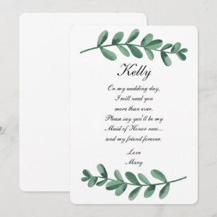 Elegant Waterverf Green Leaves Maid of Honor Kaart