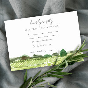Elegant Waterverf Green Winery Vineyard Wedding RSVP Kaartje
