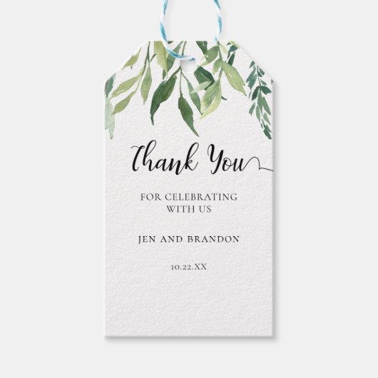 Elegant Waterverf Greenery Bedankt voor het huweli Cadeaulabel (Voorkant)