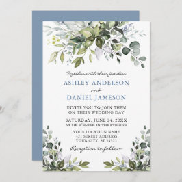 Elegant Waterverf Greenery Dusty Blue Wedding Kaart