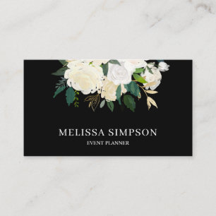 Elegant Waterverf Greenery en White Flowers Visitekaartje