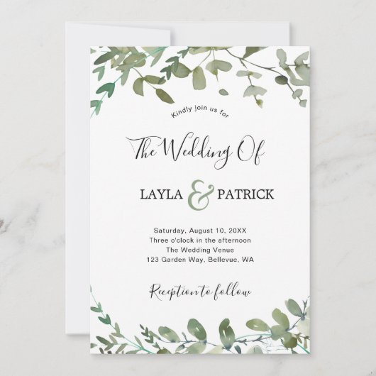 Elegant Waterverf Greenery Eucalyptus Wedding Kaart (Voorkant)