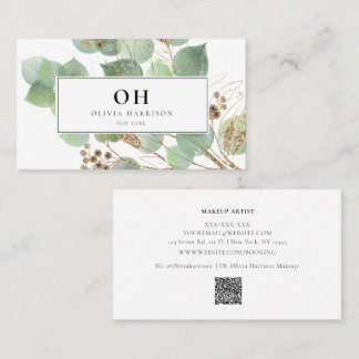 Elegant Waterverf Greenery Gold Leaf Visitekaartje