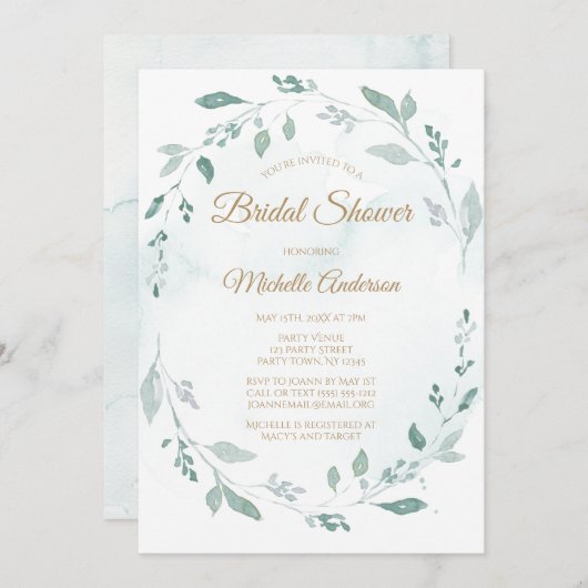 Elegant Waterverf Greenery Leaf Vrijgezellenfeest Kaart (Voorkant / Achterkant)