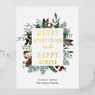 Elegant Waterverf Greenery Magnolia Floral Modern Folie Feestdagen Briefkaart