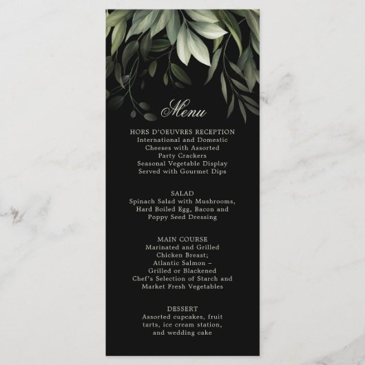 Elegant Waterverf Greenery Menu op Black (Voorkant)