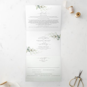 Elegant Waterverf Greenery Minimalist Wedding Drieluik Uitnodiging