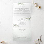 Elegant Waterverf Greenery Minimalist Wedding Drieluik Uitnodiging (Binnen)