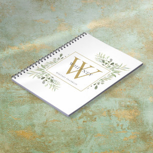 Elegant Waterverf Greenery Monogram Name Notitieboek