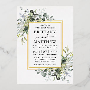 Elegant Waterverf Greenery Wedding 2 Lijst Gold Folie Uitnodiging