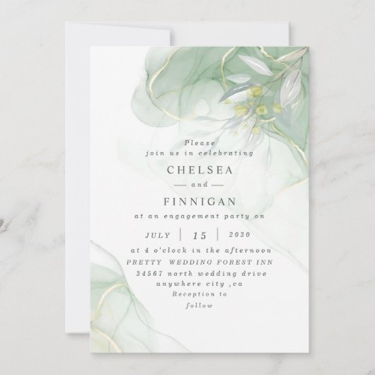 Elegant Waterverf Greenery Wedding Invitation Kaart (Voorkant)