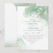 Elegant Waterverf Greenery Wedding Invitation Kaart (Voorkant / Achterkant)