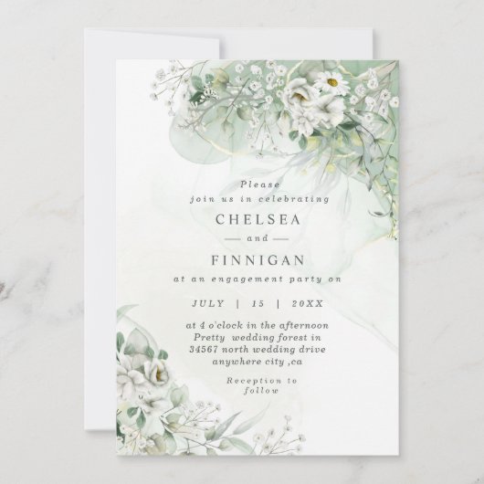 Elegant Waterverf Greenery Wedding Invitation Kaart (Voorkant)
