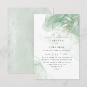 Elegant Waterverf Greenery Wedding Invitation Kaart (Voorkant / Achterkant)
