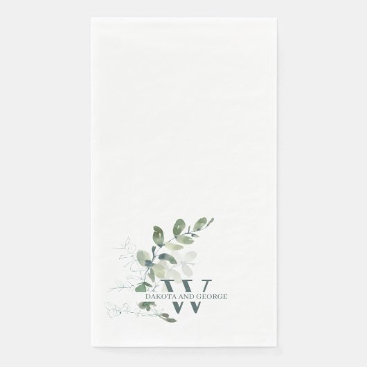 Elegant Waterverf Greenery Wedding Monogram Servet (Voorkant)