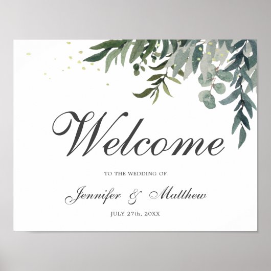 Elegant Waterverf Greenery Welcome Wedding Poster (Voorkant)