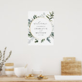 Elegant Waterverf Greenery Welcome Wedding Poster (Keuken)