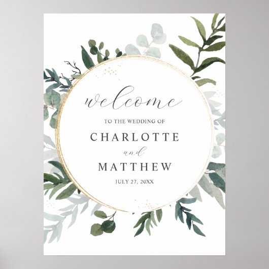 Elegant Waterverf Greenery Welcome Wedding Poster (Voorkant)