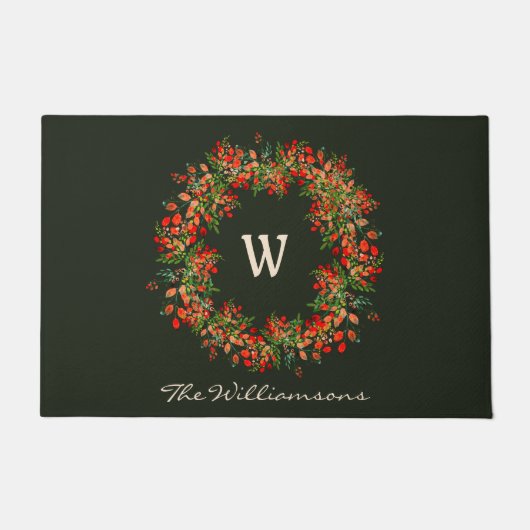 Elegant Waterverf Greenery Wreator Monogram Custom Deurmat (Voorkant)